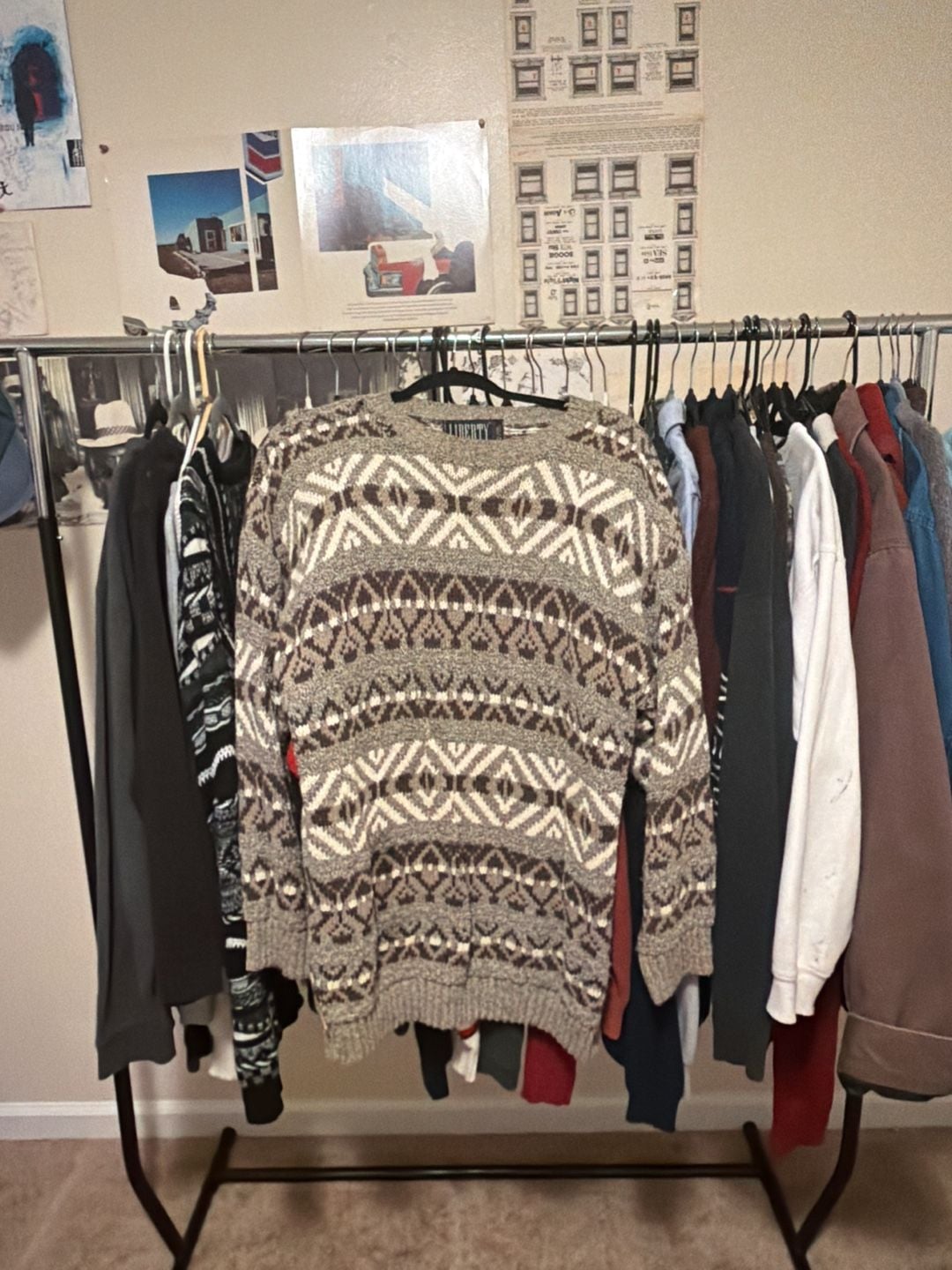 Liberty Sweater Size XL Gray Fair Isle Cotton Long Sleeve Crewneck 2