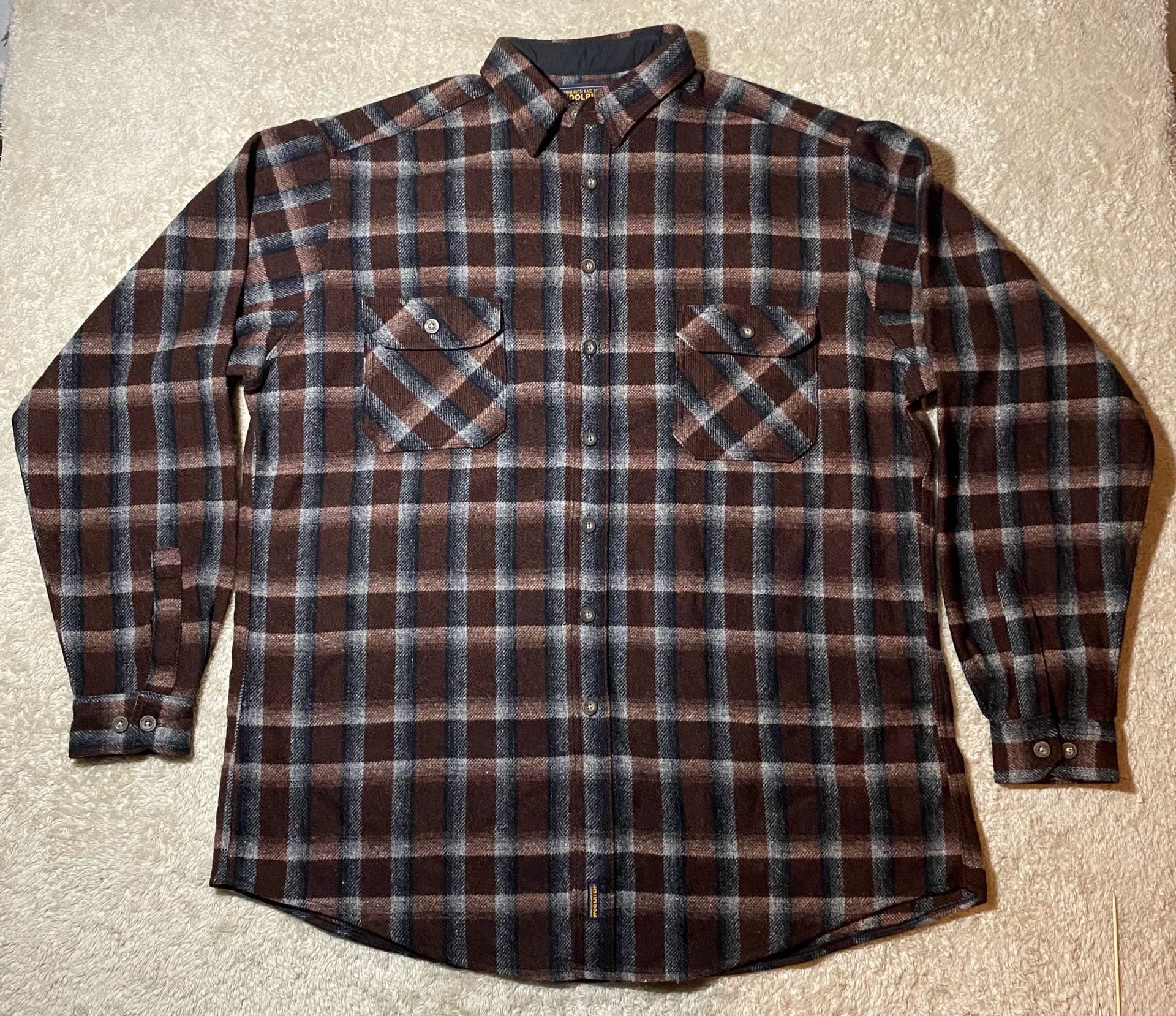 Woolrich Plaid Flannel Shirt XL Tall Brown Black Gray Wool Blend Long Sleeve 2