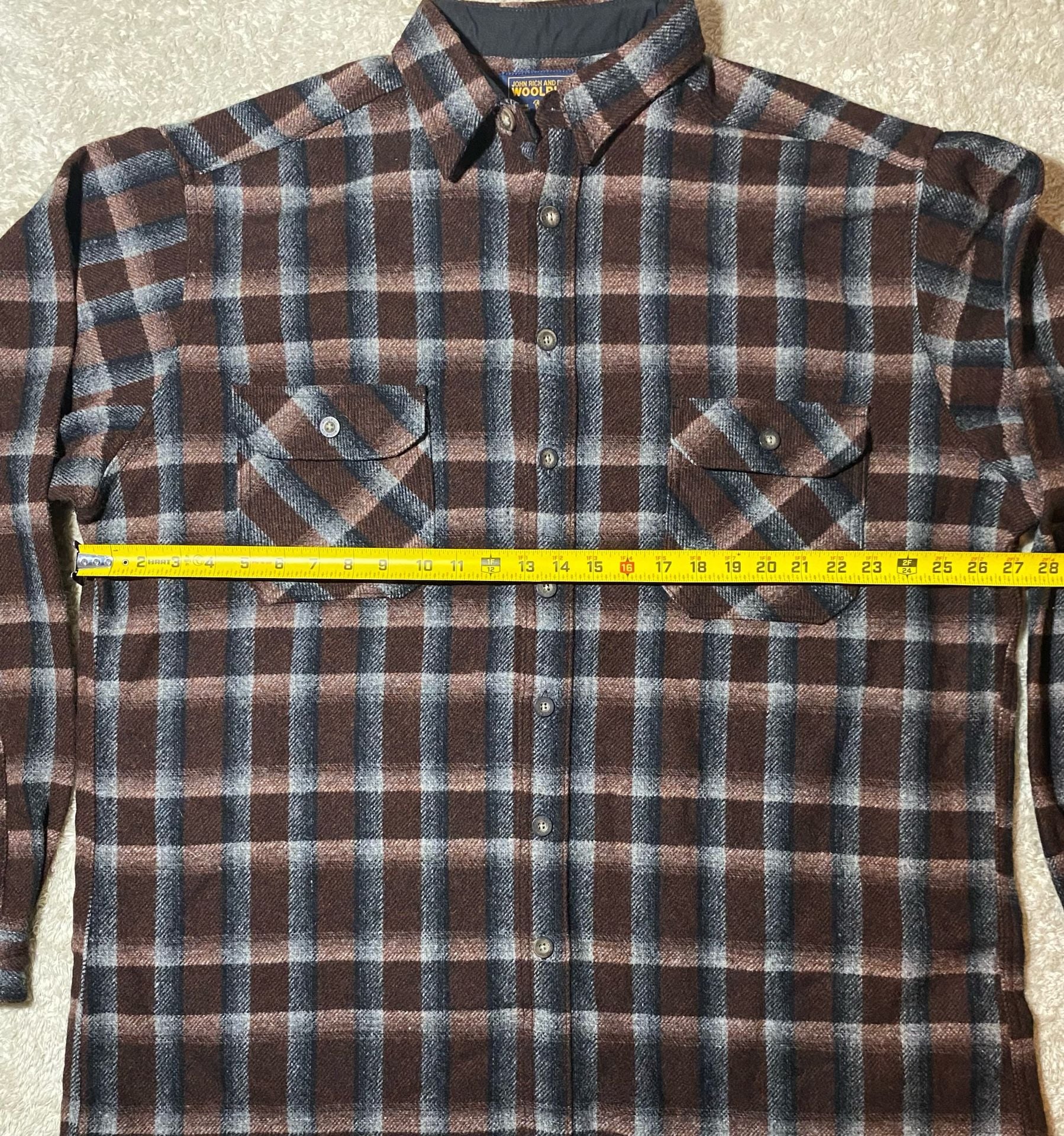 Woolrich Plaid Flannel Shirt XL Tall Brown Black Gray Wool Blend Long Sleeve 6