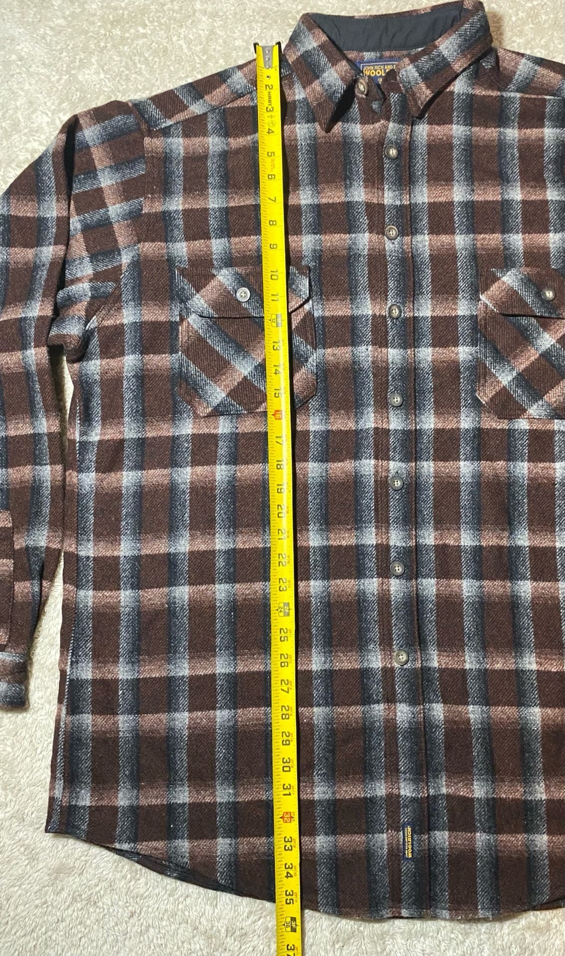 Woolrich Plaid Flannel Shirt XL Tall Brown Black Gray Wool Blend Long Sleeve 7