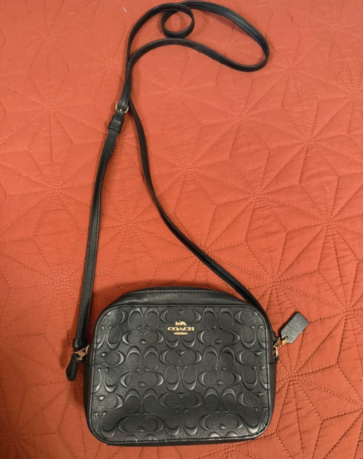 COACH Mini Jamie Camera Bag Signature Leather Black Crossbody Authentic 3