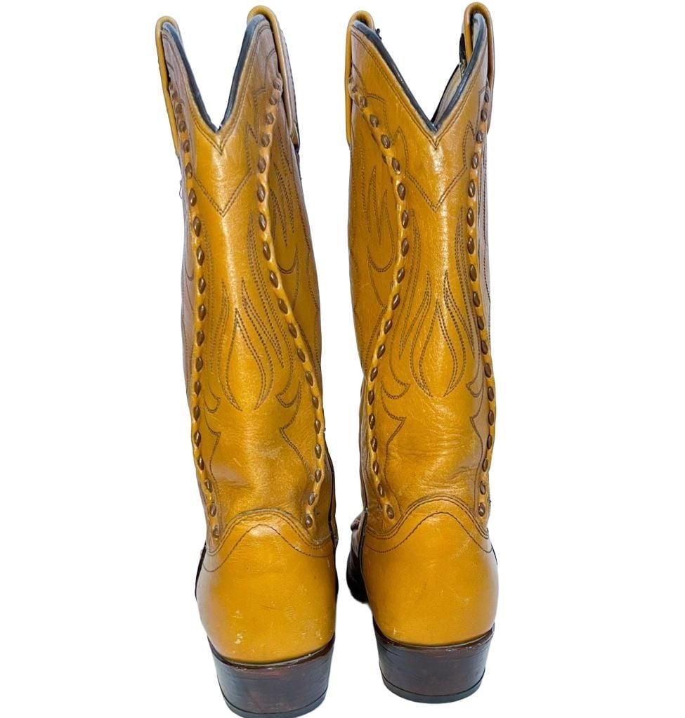 Vintage Dan Post Leather Western Cowboy Boots Size 9 Tan Wingtip 5