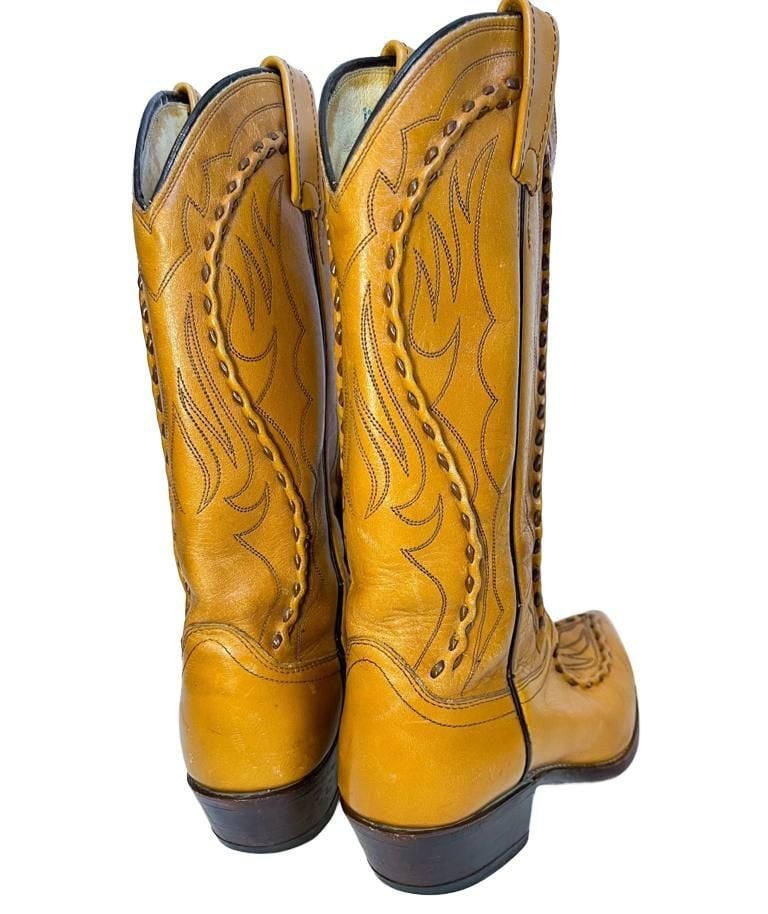 Vintage Dan Post Leather Western Cowboy Boots Size 9 Tan Wingtip 6