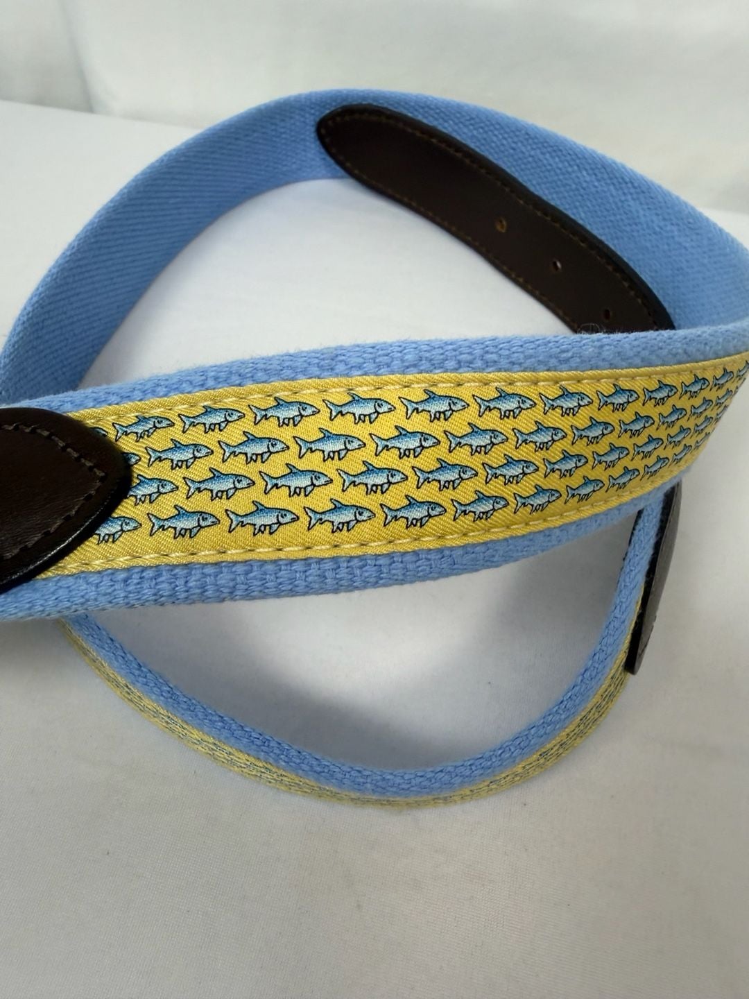 Vineyard Vines Fish Belt Size 38 Blue Yellow Ribbon 2