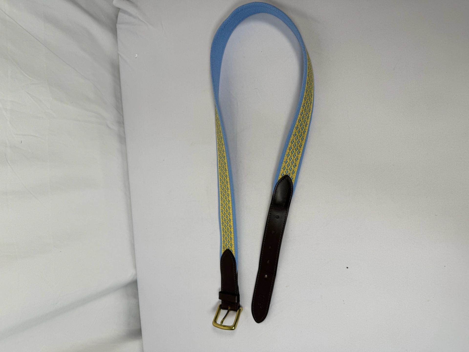 Vineyard Vines Fish Belt Size 38 Blue Yellow Ribbon 3