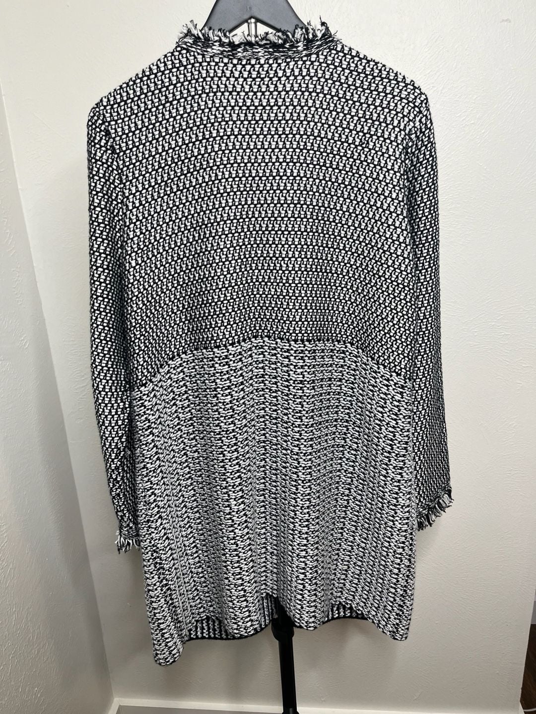 Black & White Tweed Cardigan | Fringe Open-Front Sweater Jacket 3