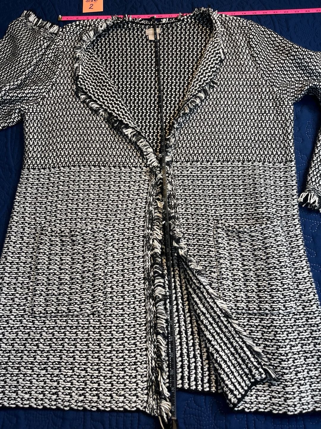 Black & White Tweed Cardigan | Fringe Open-Front Sweater Jacket 4