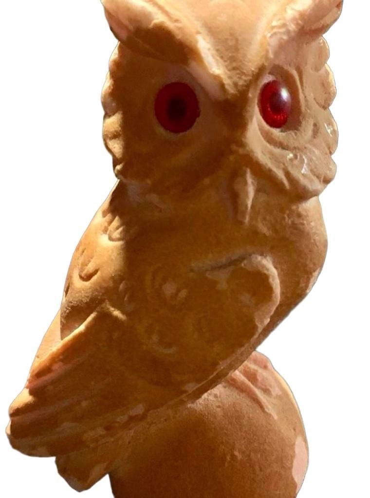 Vintage MCM Italian Terracotta Owl Figurine with Red Eyes 1