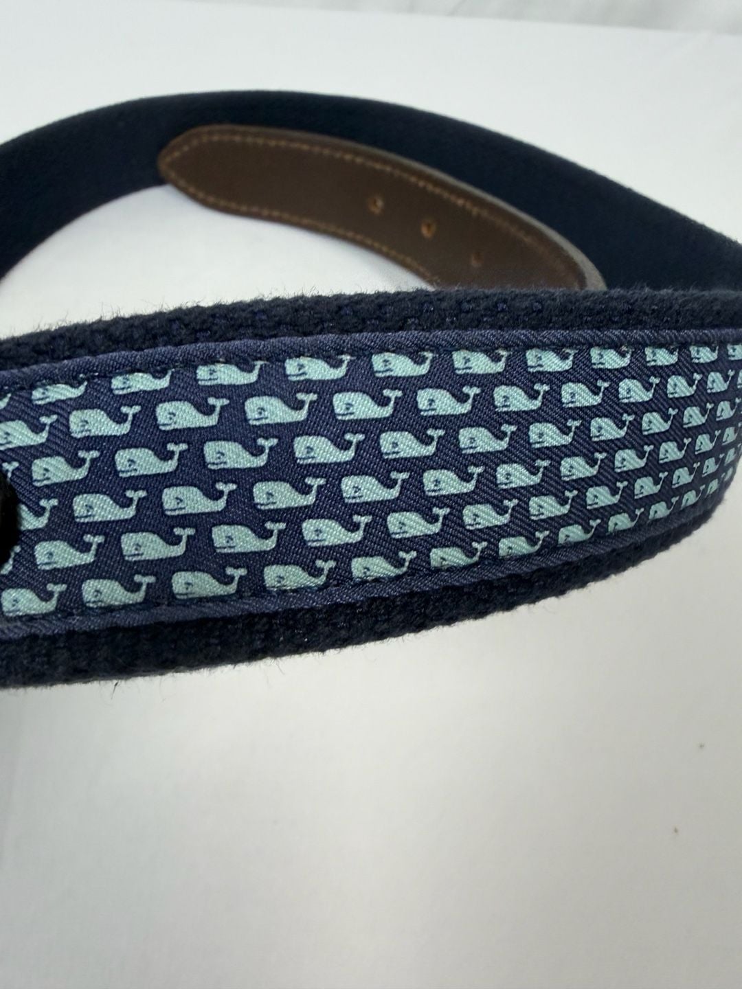 Vineyard Vines Whale Belt Size 38 Blue Canvas Leather 2