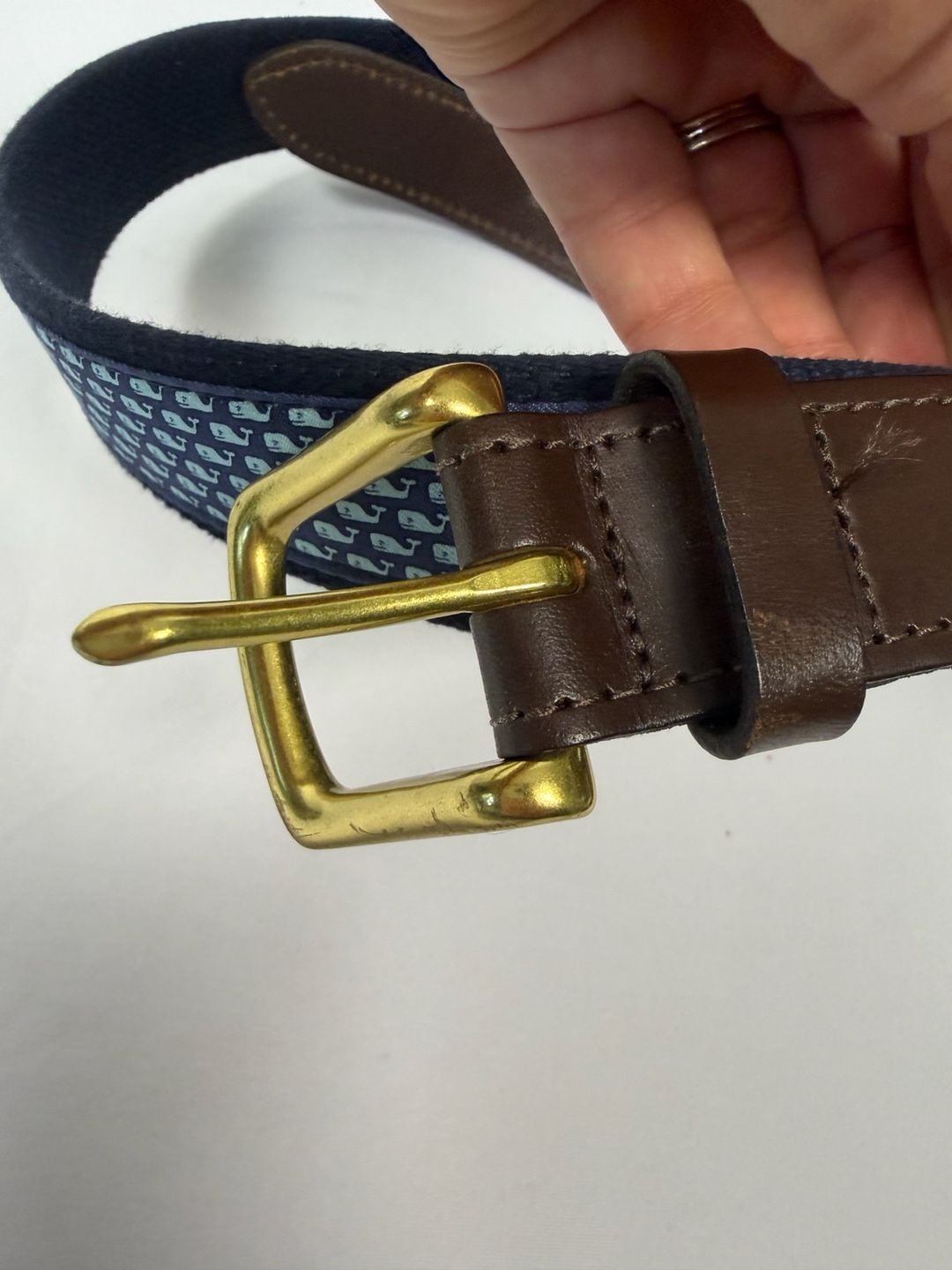 Vineyard Vines Whale Belt Size 38 Blue Canvas Leather 3