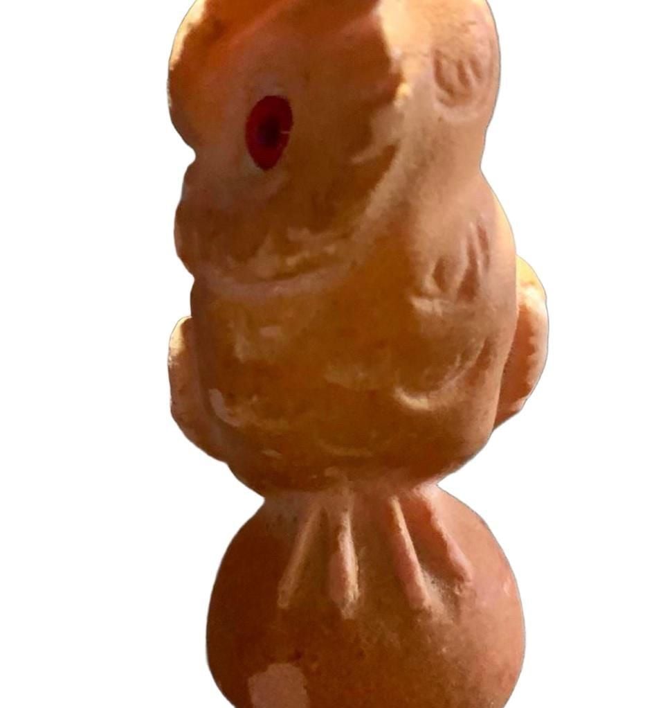 Vintage MCM Italian Terracotta Owl Figurine with Red Eyes 2