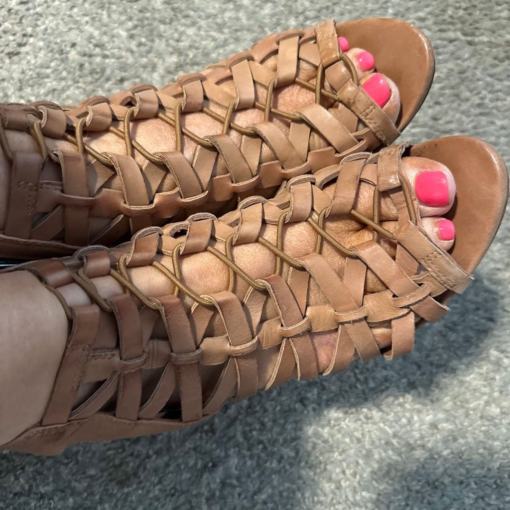 Vince Camuto Brown Woven Leather Heeled Sandals 7.5 2