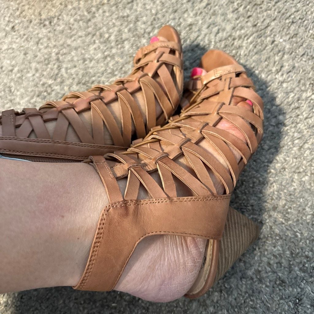 Vince Camuto Brown Woven Leather Heeled Sandals 7.5 3