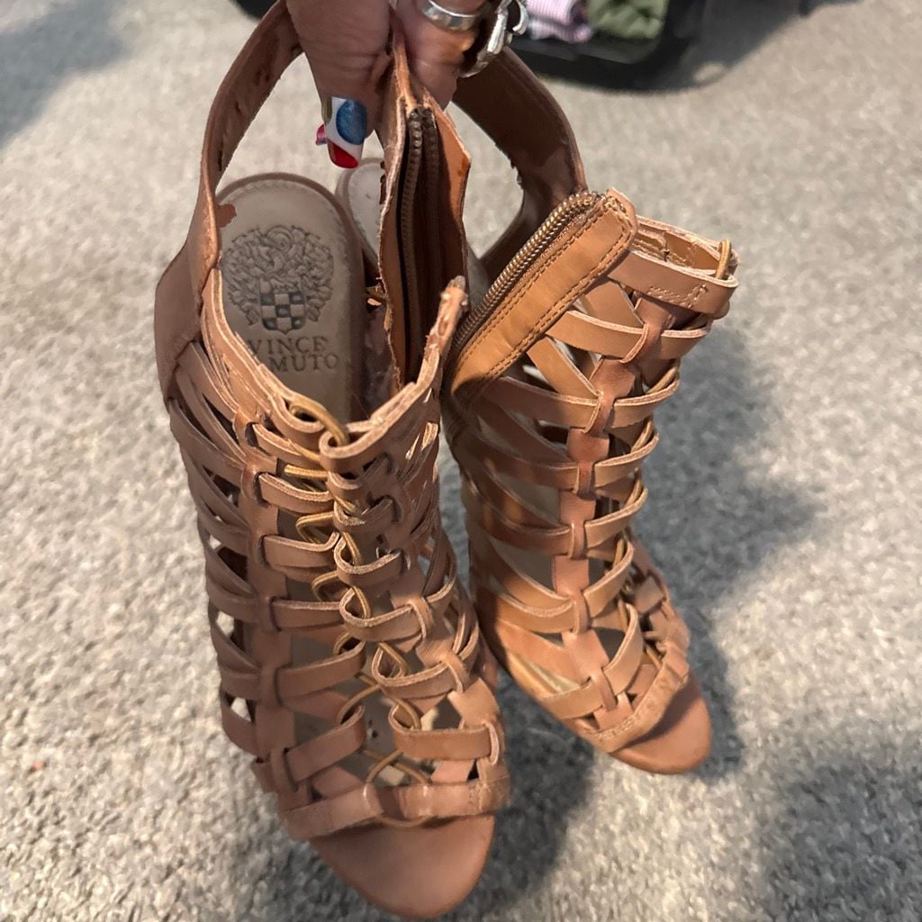 Vince Camuto Brown Woven Leather Heeled Sandals 7.5 4