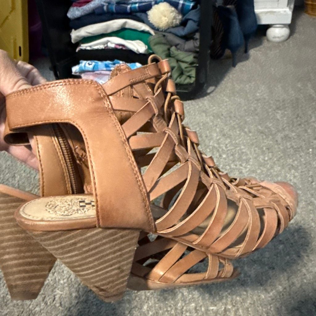 Vince Camuto Brown Woven Leather Heeled Sandals 7.5 5