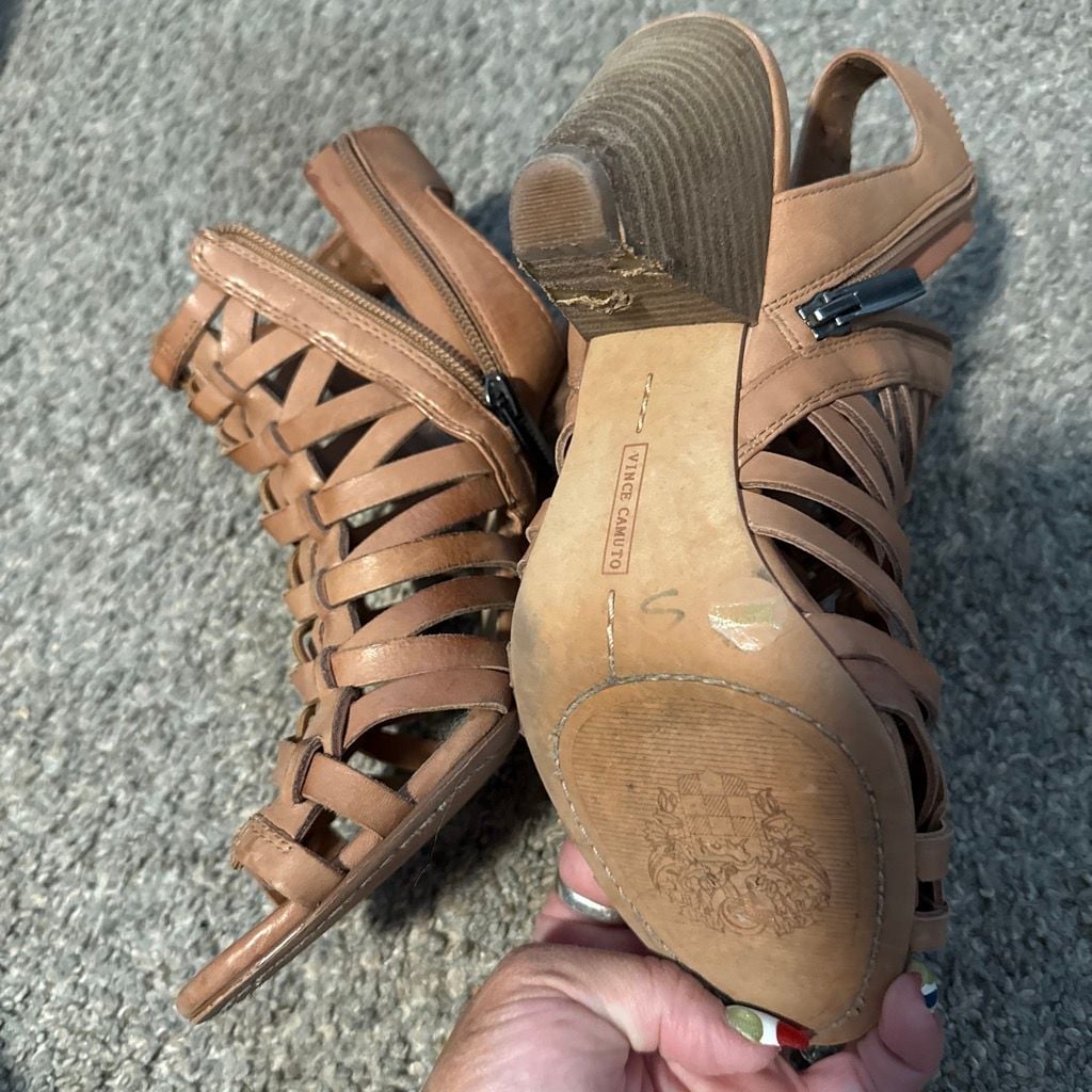 Vince Camuto Brown Woven Leather Heeled Sandals 7.5 6