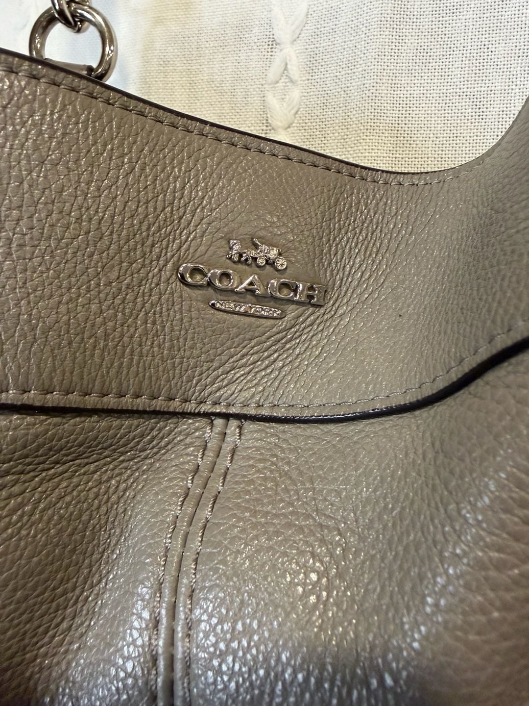 Coach Gray Pebbled Leather Hobo Shoulder Bag Purse Silver Hardware 3