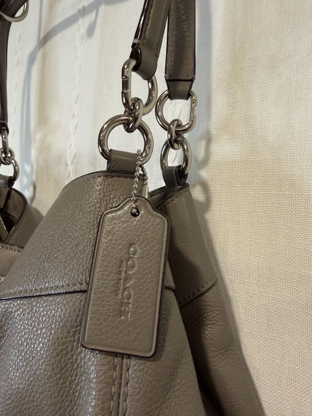 Coach Gray Pebbled Leather Hobo Shoulder Bag Purse Silver Hardware 4