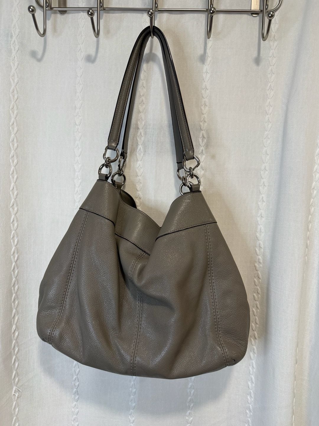 Coach Gray Pebbled Leather Hobo Shoulder Bag Purse Silver Hardware 5