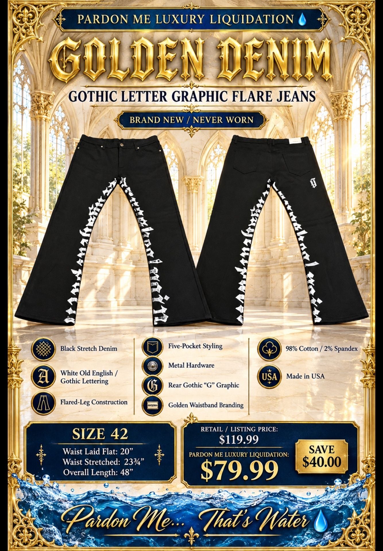 Golden Denim Gothic Letter Graphic Flare Jeans 2