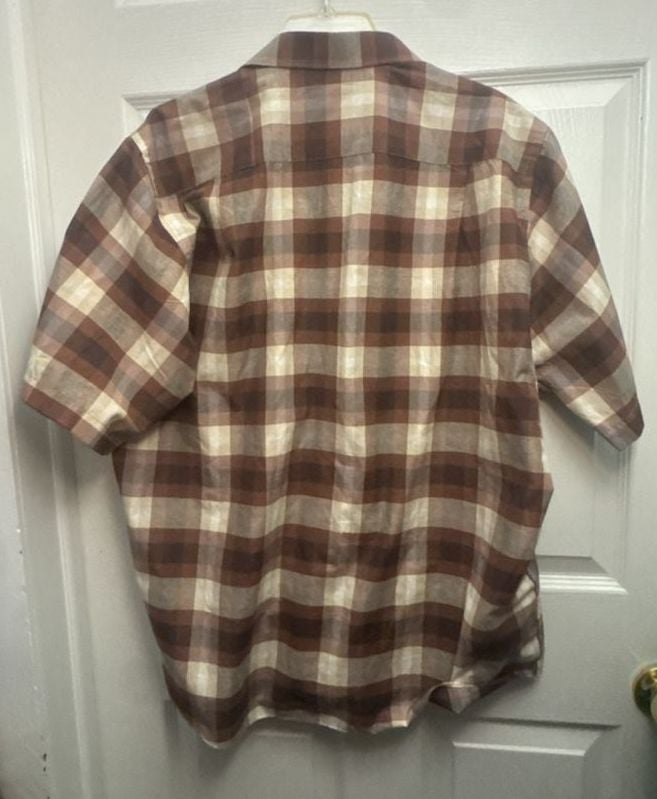 Rafaello Plaid Short Sleeve Button Up Shirt Size L Brown 8