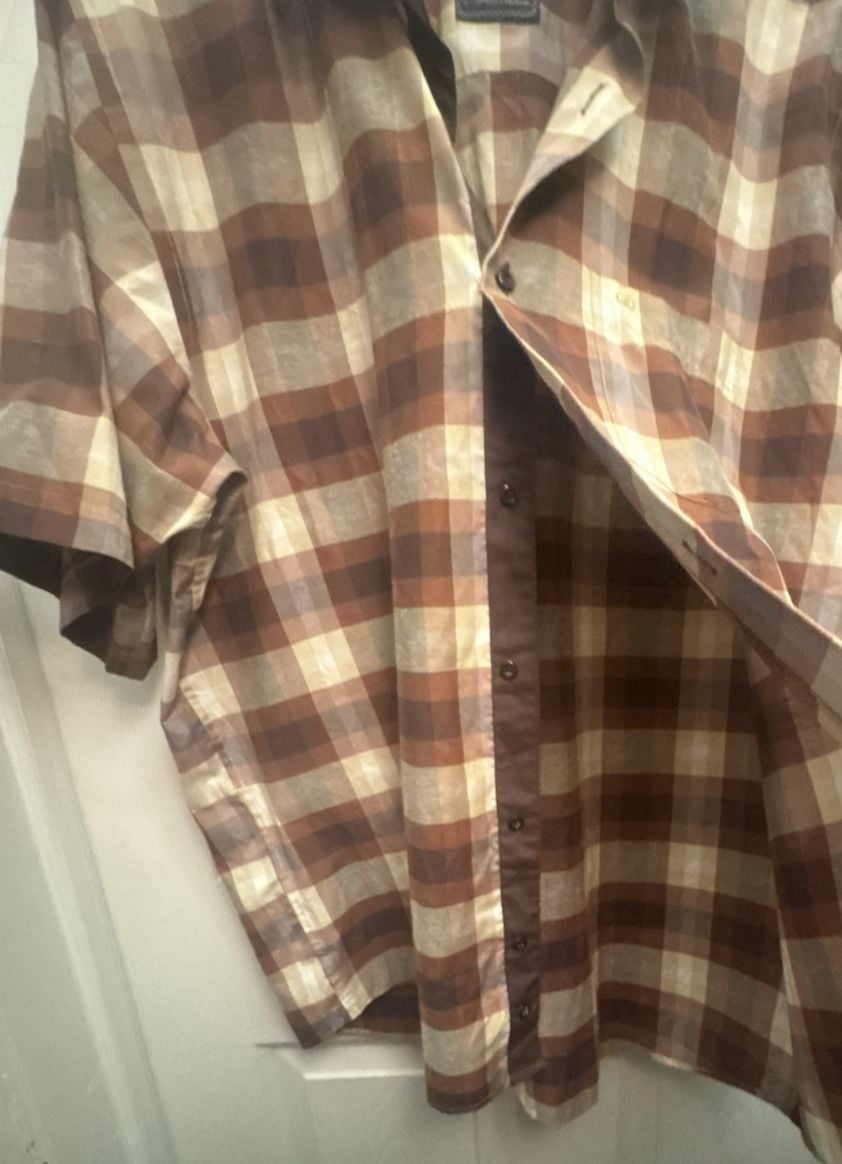 Rafaello Plaid Short Sleeve Button Up Shirt Size L Brown 7