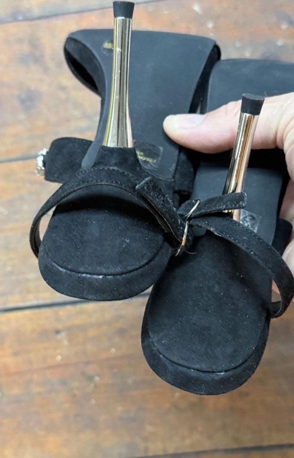 BCBGeneration Libbie Size 8B/38 Black Suede Rhinestone Stiletto Sandals 8