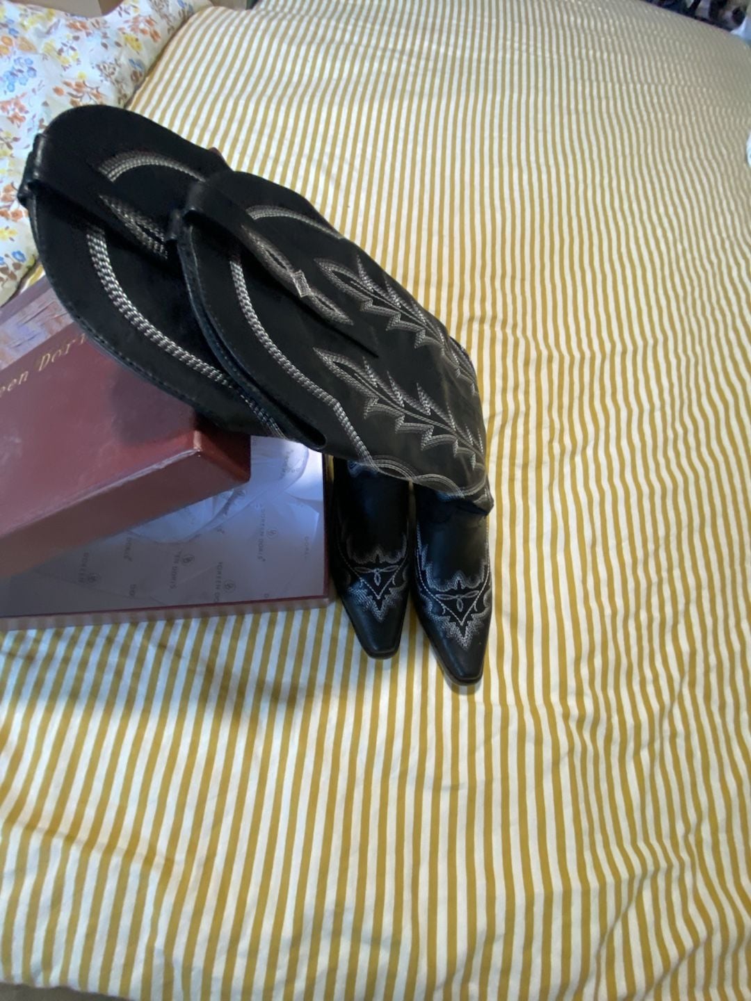 Doreen Doris Cowboy Boots Size 8.5 Black Knee High Western Embroidered 6