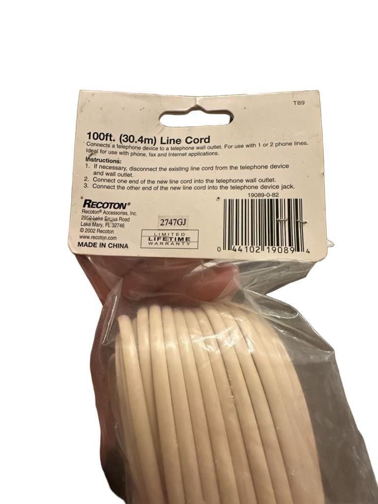 Recoton 100ft Line Cord 100 Ft Telephone Wire 5