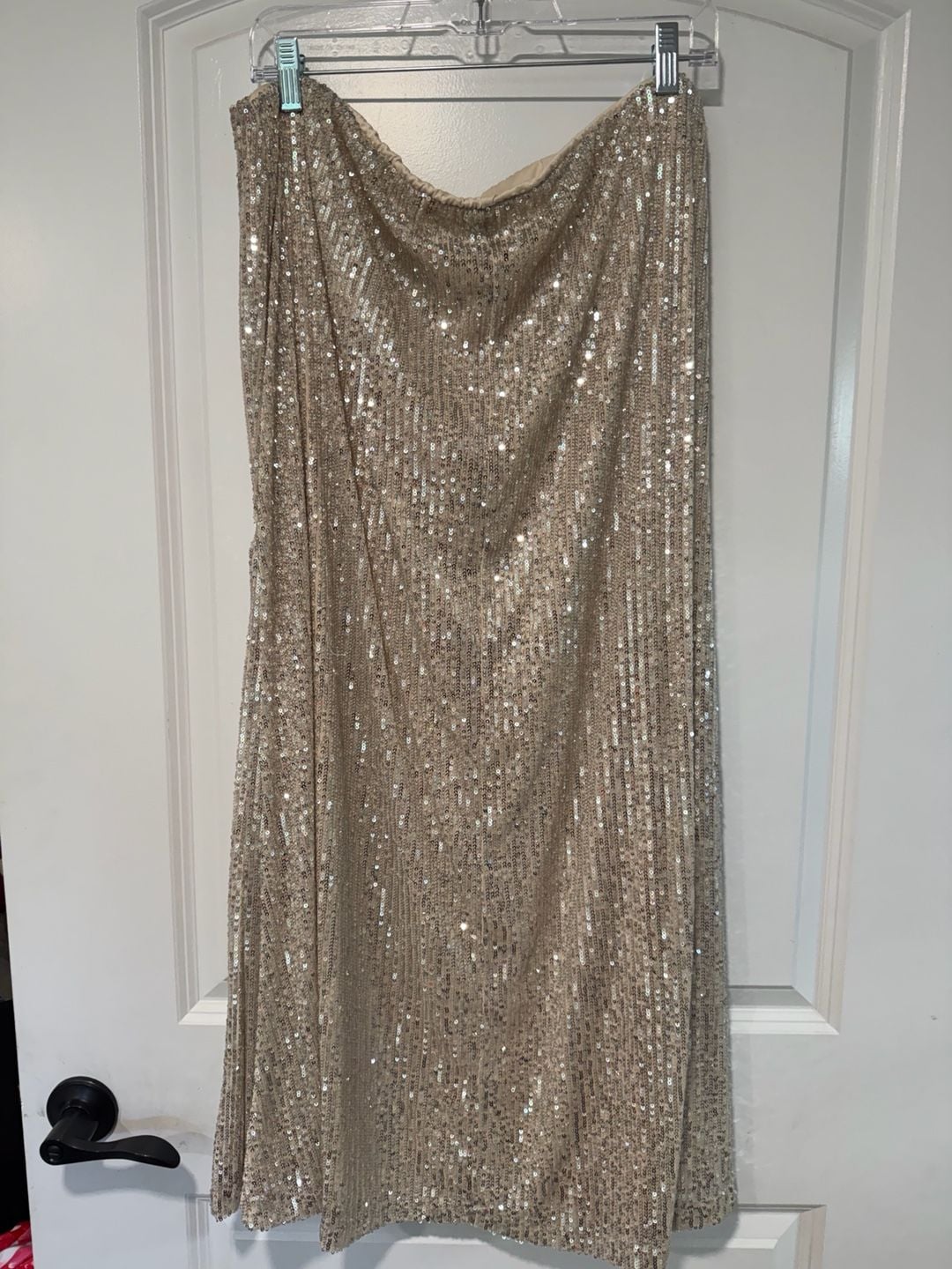 Champagne Sequin Maxi Skirt Sparkly Party Holiday Glam Size XL 3