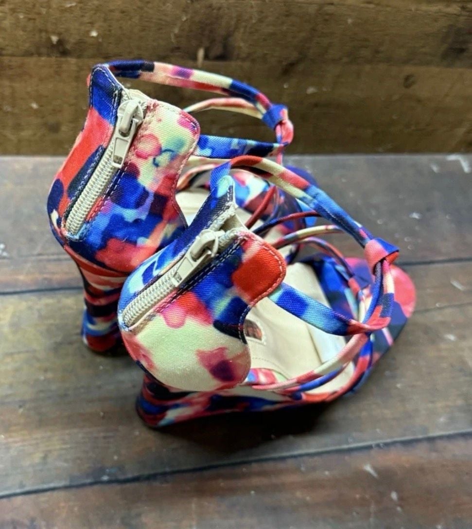 Liliana Honfleur-147 Wedges Size 7.5 Multi Color Printed Strappy Heels 7