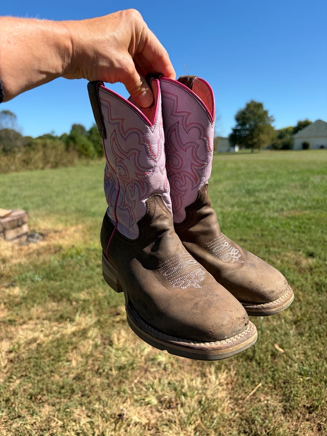 girls Roper Western Boots Size 2 Pink Brown Cowgirl Square Toe 3