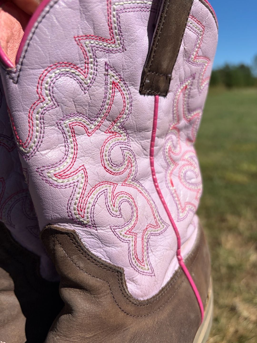 girls Roper Western Boots Size 2 Pink Brown Cowgirl Square Toe 8