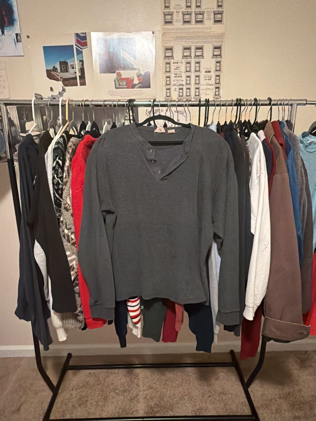Northeast Outfitters Waffle Henley Size L Dark Gray Cotton Long Sleeve 2