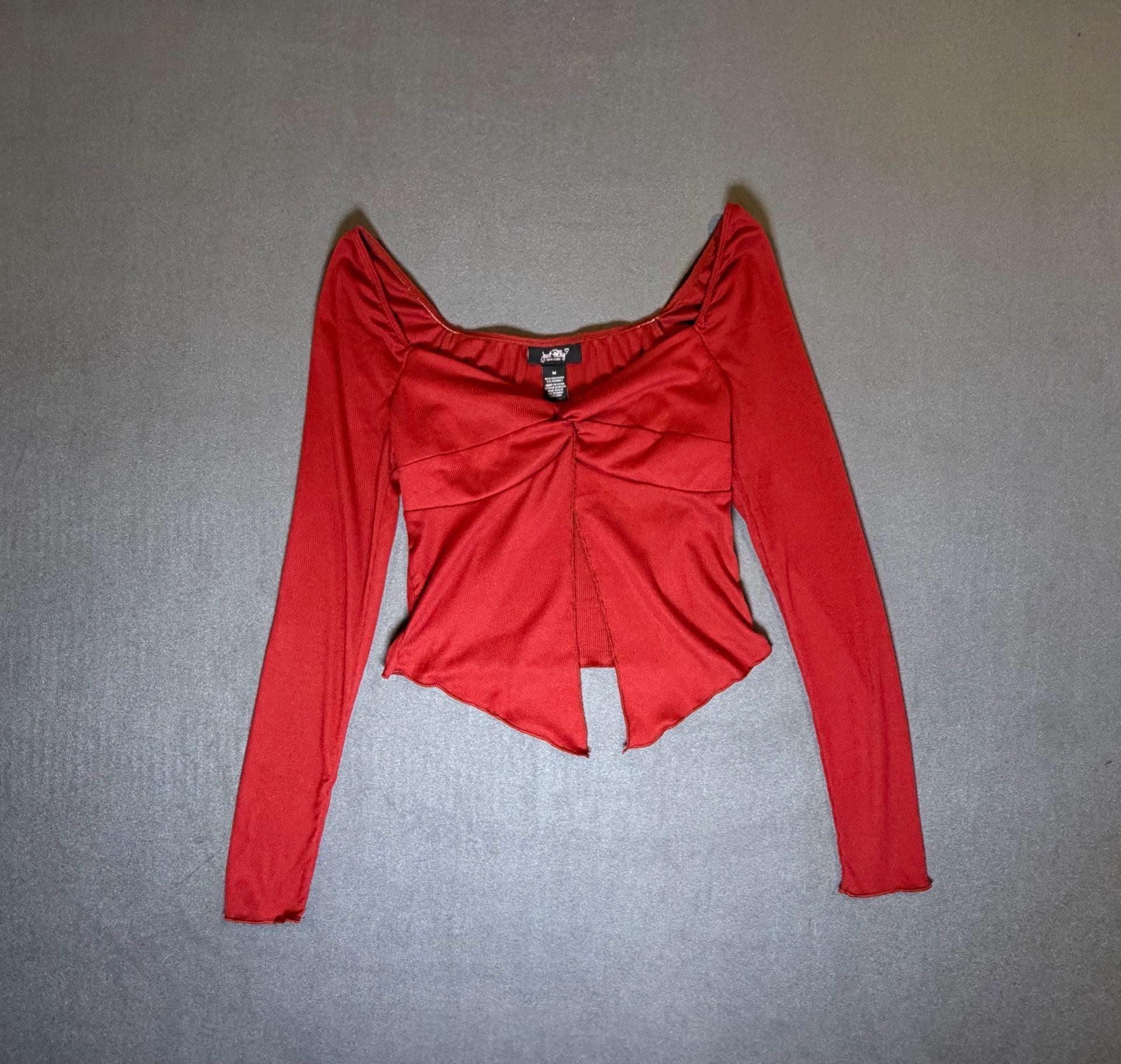 Just Polly Red Y2K Long Sleeve Split Front Fairy Grunge Top M 2