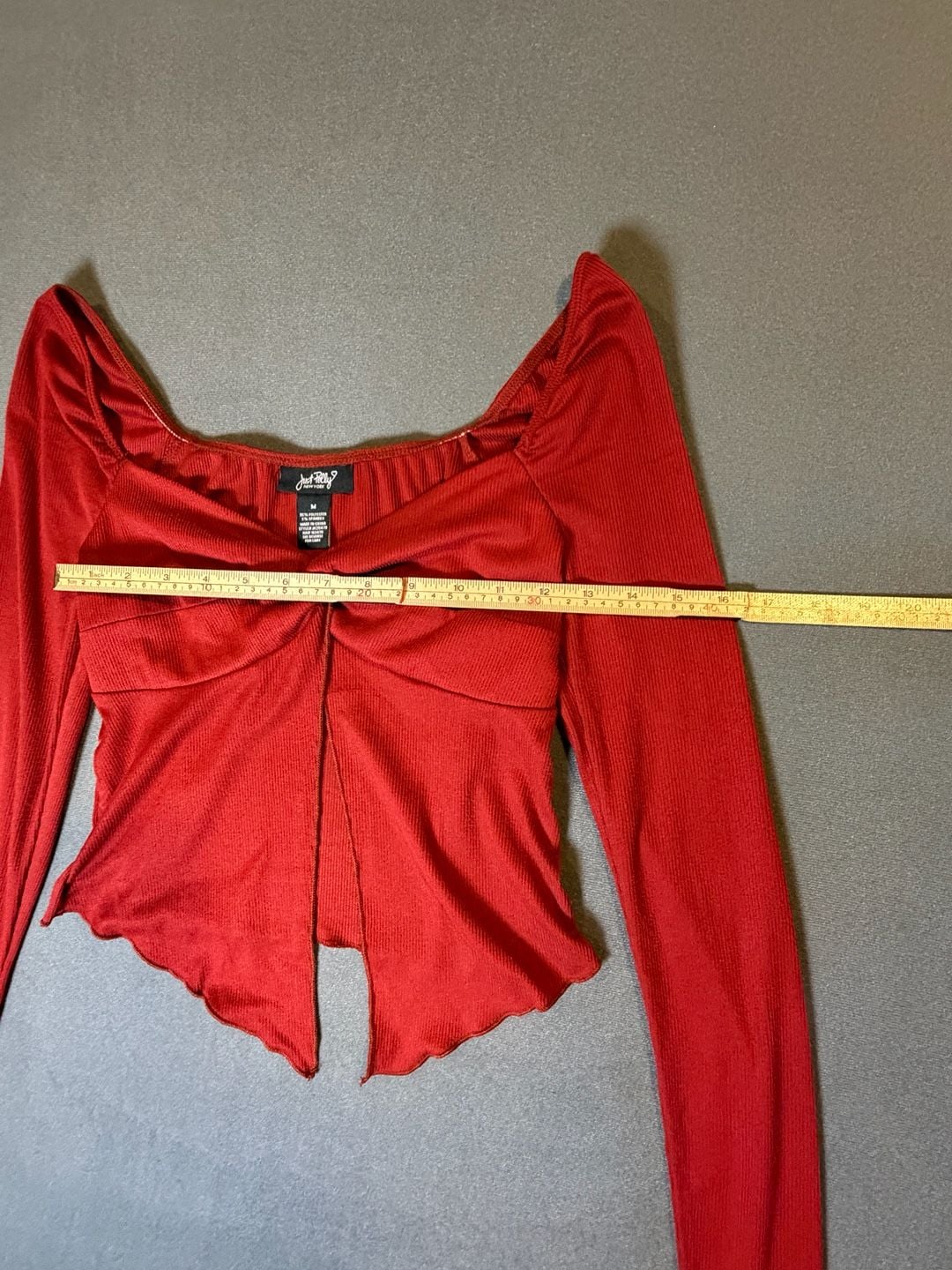 Just Polly Red Y2K Long Sleeve Split Front Fairy Grunge Top M 3