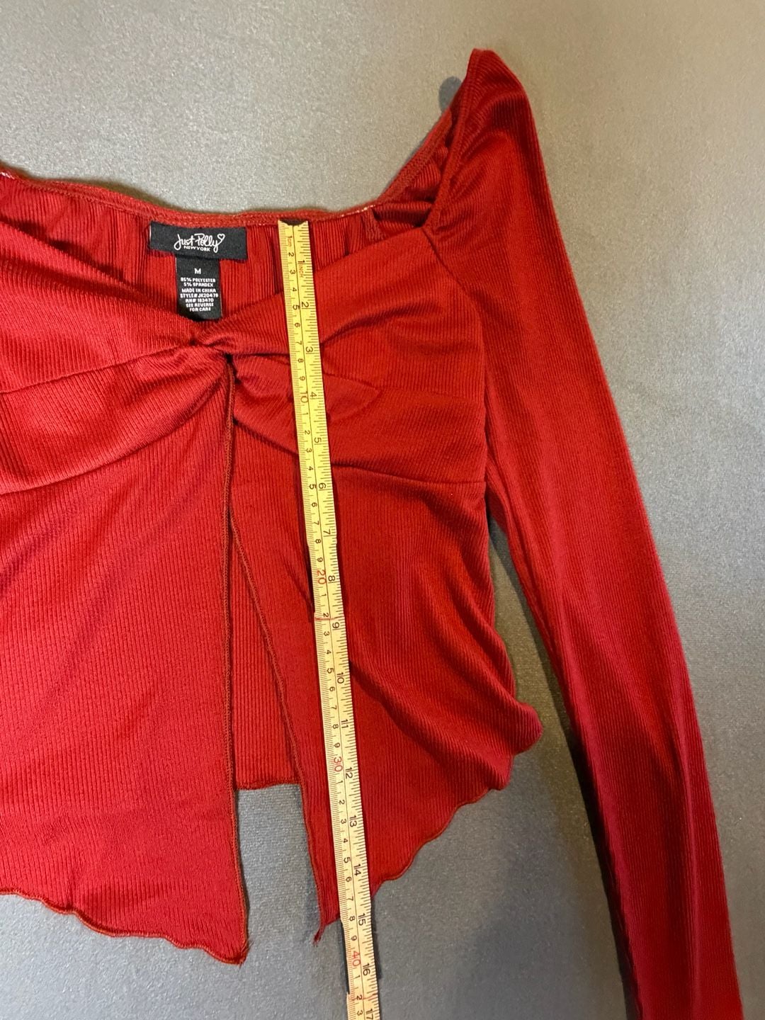 Just Polly Red Y2K Long Sleeve Split Front Fairy Grunge Top M 4