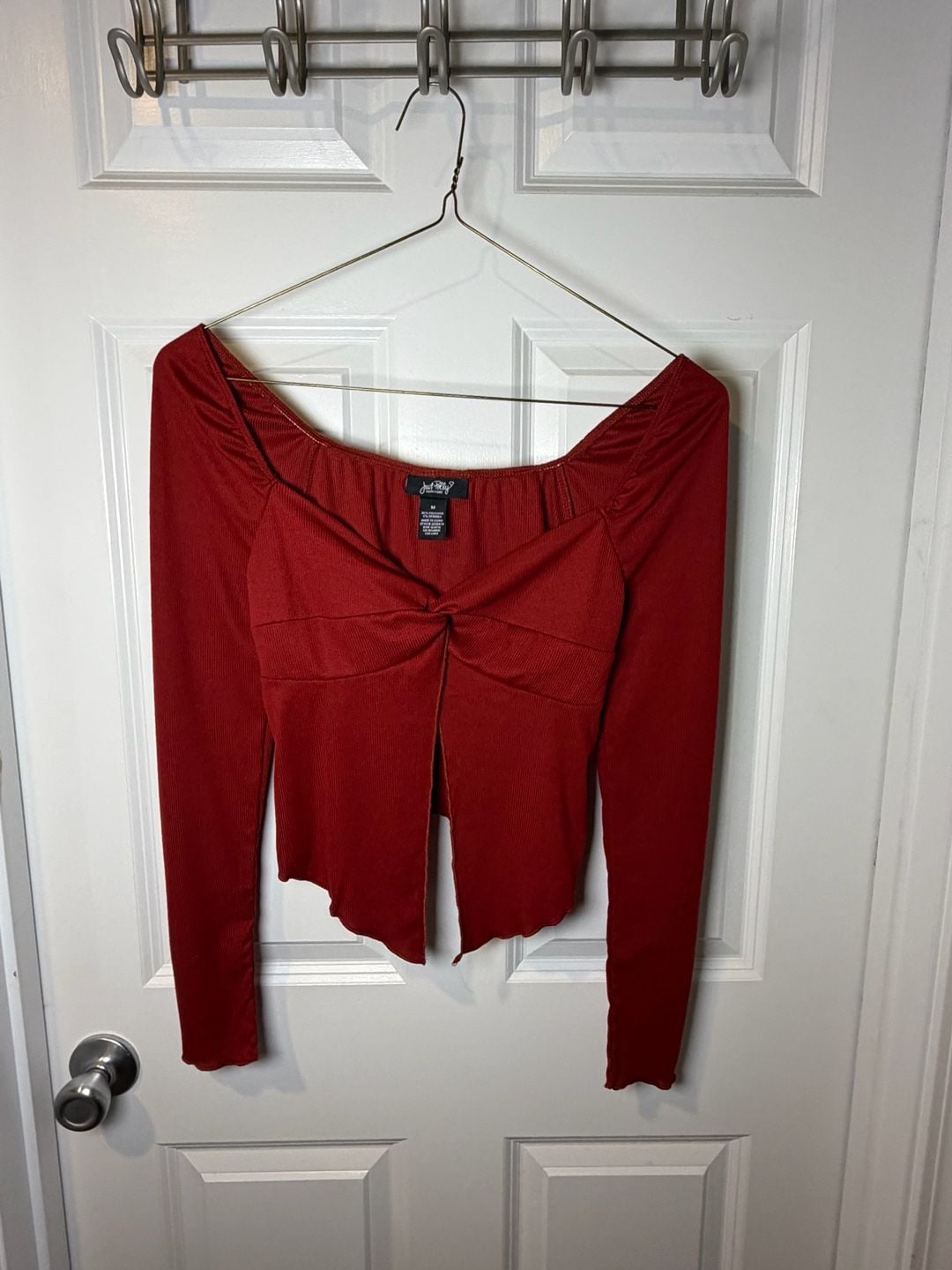 Just Polly Red Y2K Long Sleeve Split Front Fairy Grunge Top M 5