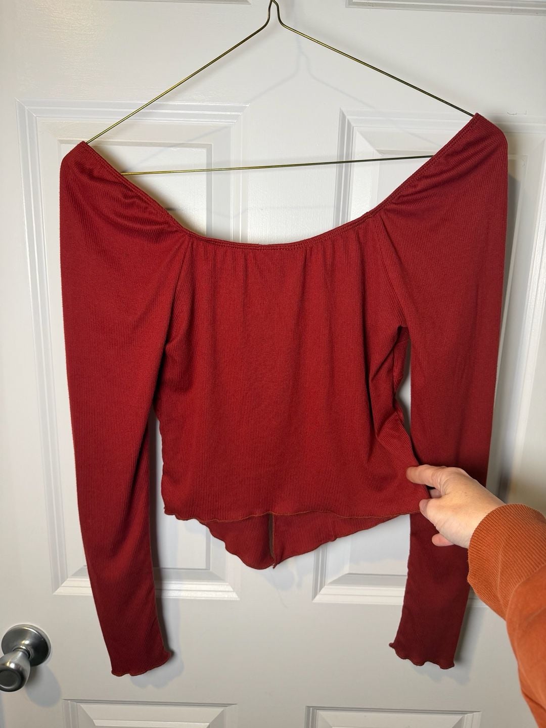 Just Polly Red Y2K Long Sleeve Split Front Fairy Grunge Top M 6