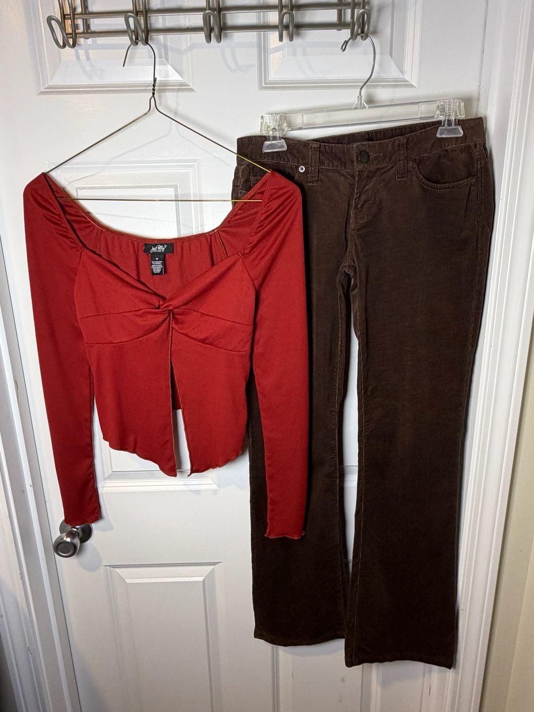 Just Polly Red Y2K Long Sleeve Split Front Fairy Grunge Top M 7