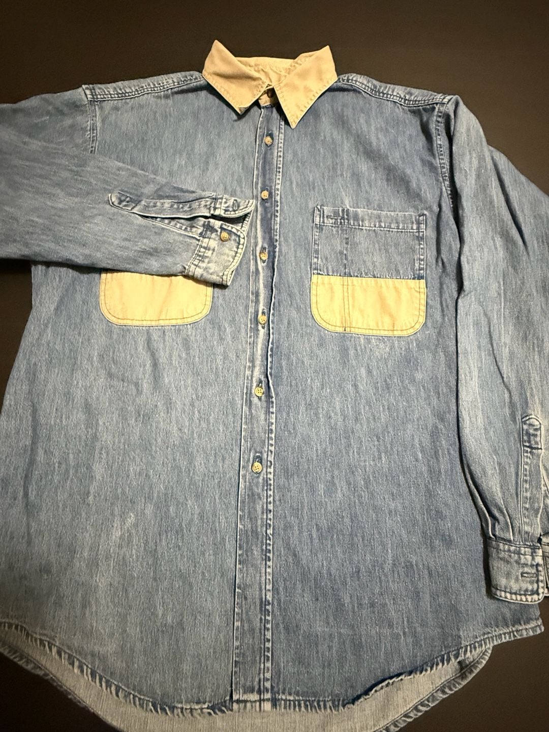 Ruff Hewn Denim Shirt Size L Contrasting Collar Pocket Panels 2
