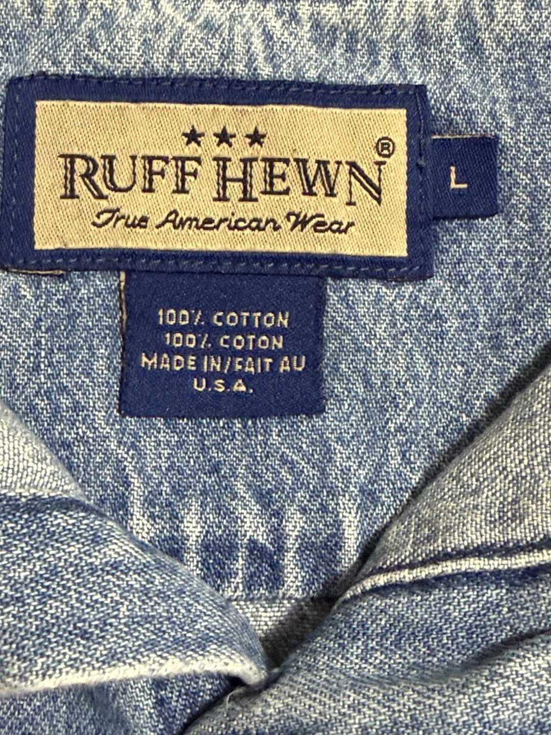 Ruff Hewn Denim Shirt Size L Contrasting Collar Pocket Panels 3