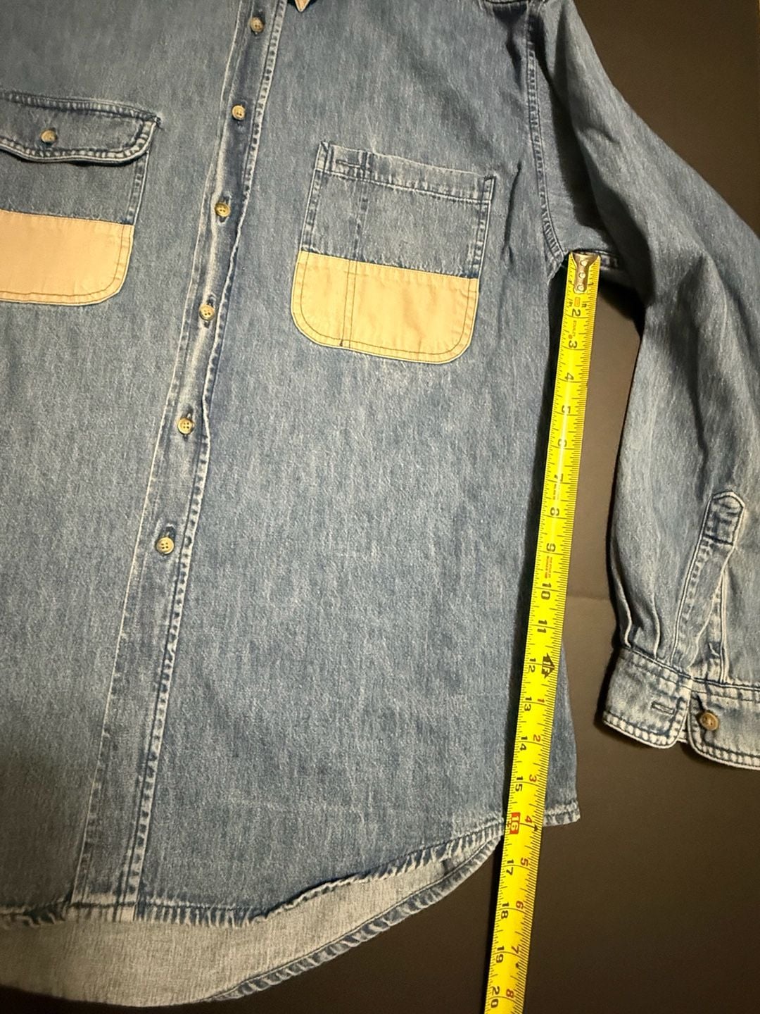 Ruff Hewn Denim Shirt Size L Contrasting Collar Pocket Panels 6