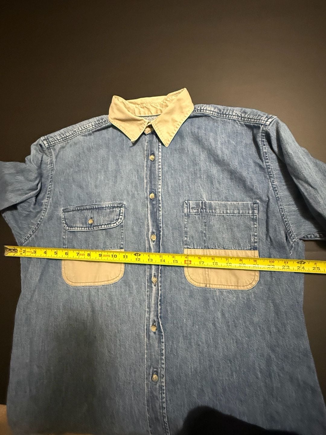 Ruff Hewn Denim Shirt Size L Contrasting Collar Pocket Panels 7