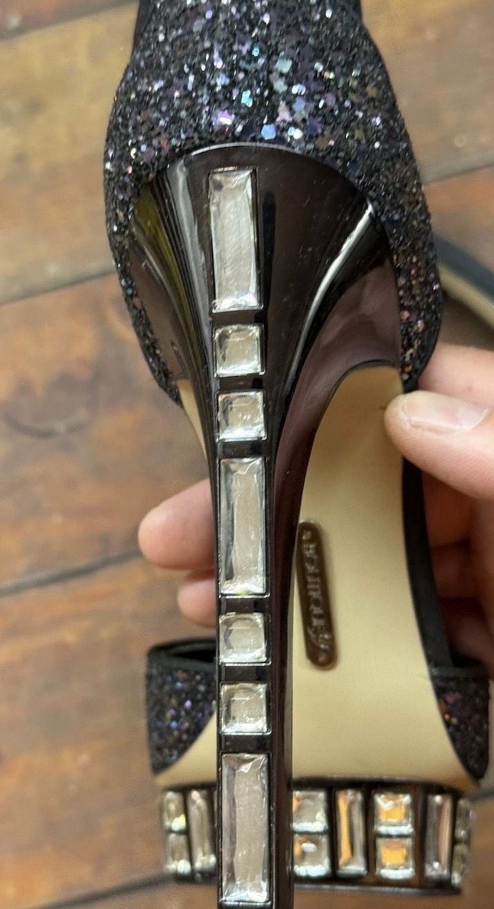 Boutique 9 Black Glitter Platform Stilettos Size 8.5 Rhinestone Heels 5