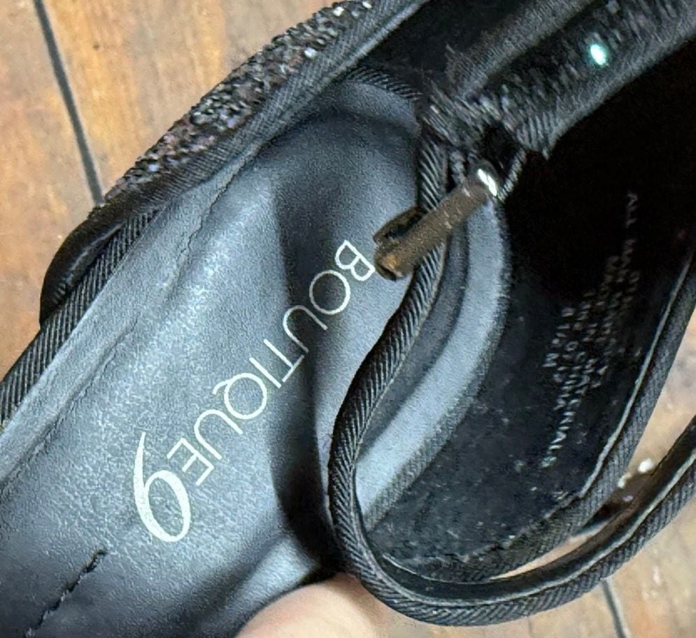 Boutique 9 Black Glitter Platform Stilettos Size 8.5 Rhinestone Heels 6