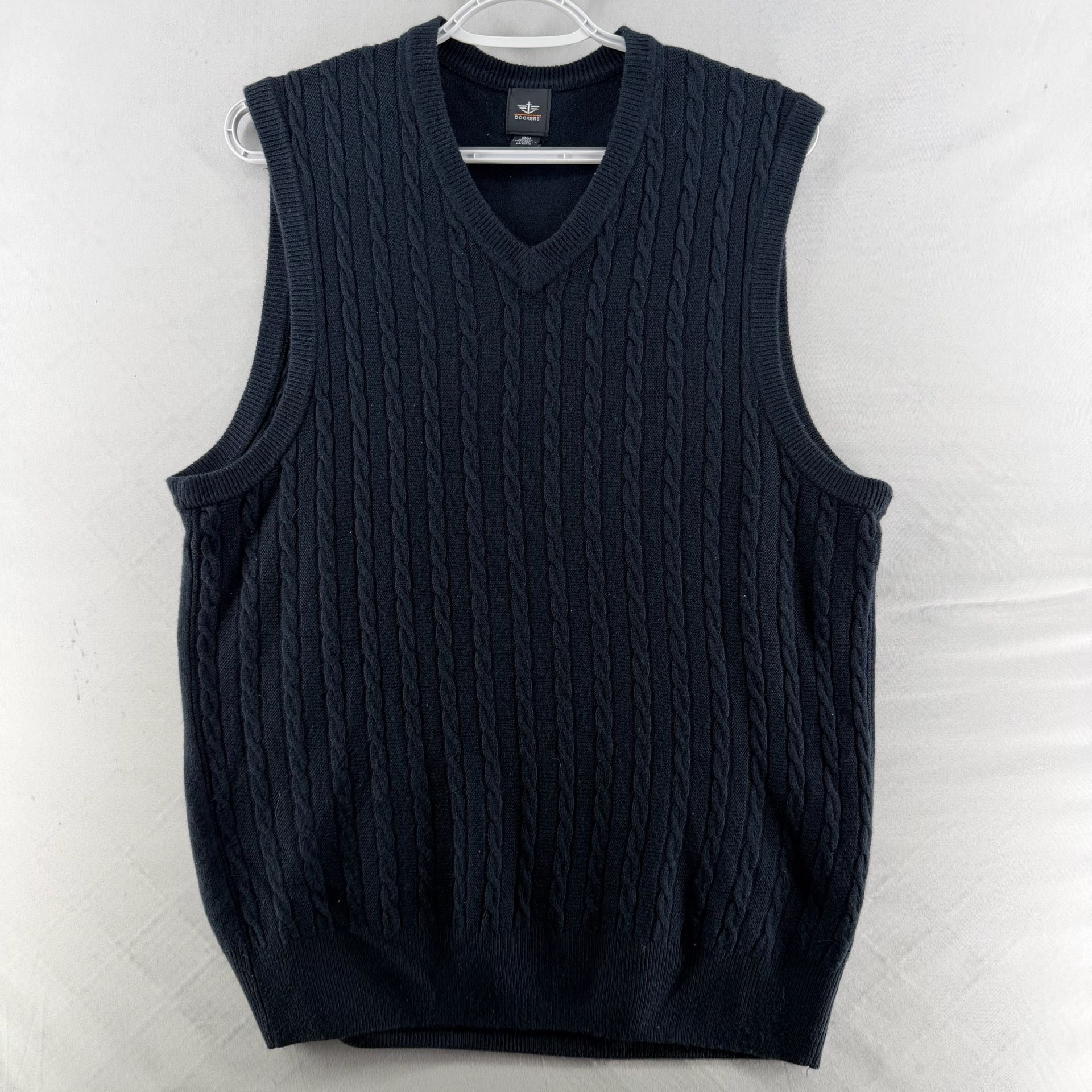 1662 Dockers Cable Knit Sweater Vest M Navy V-Neck Pullover 2