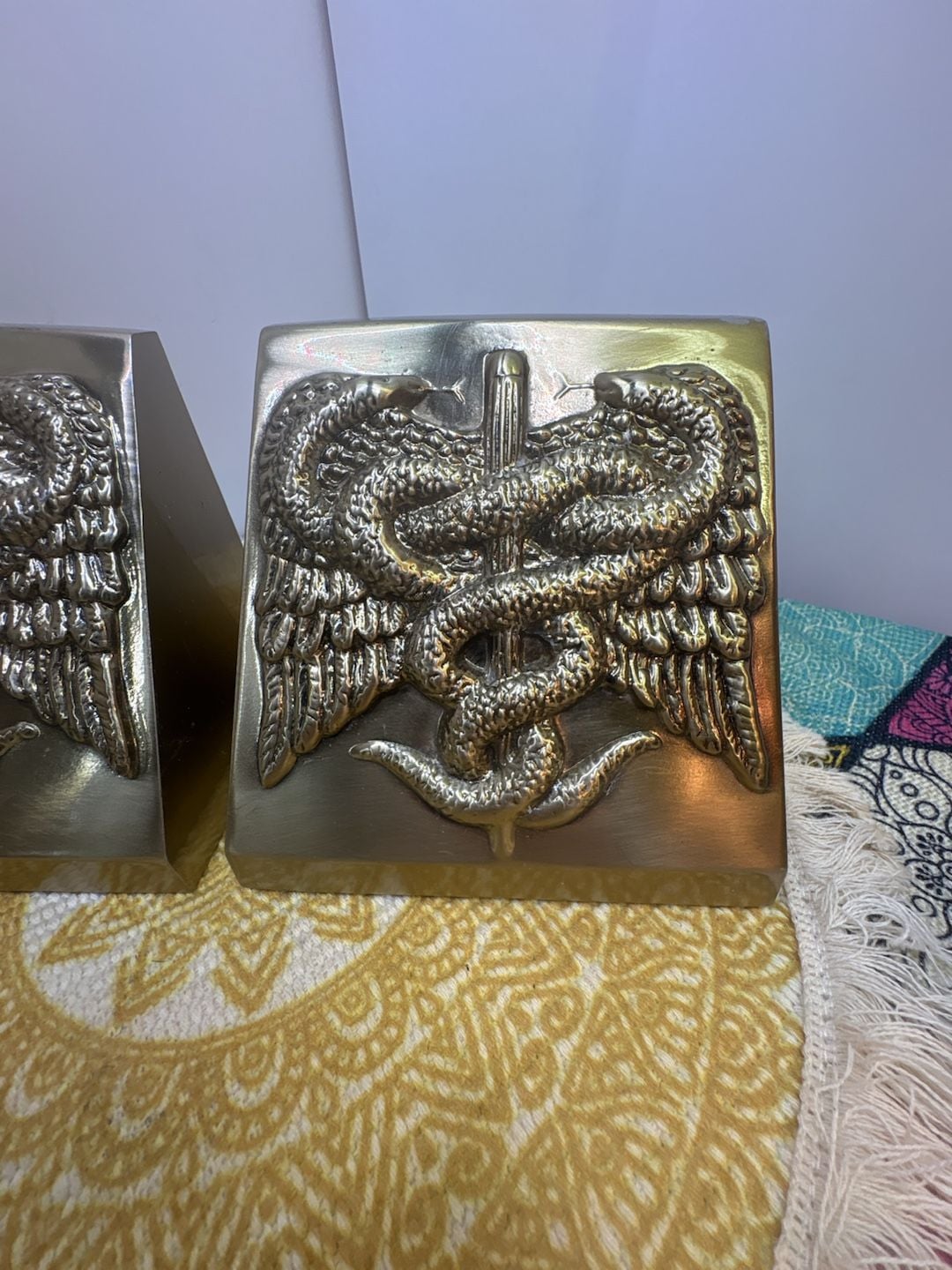 Pm Craftsman Caduceus Medical Brass Bookends - Vintage Physician 2