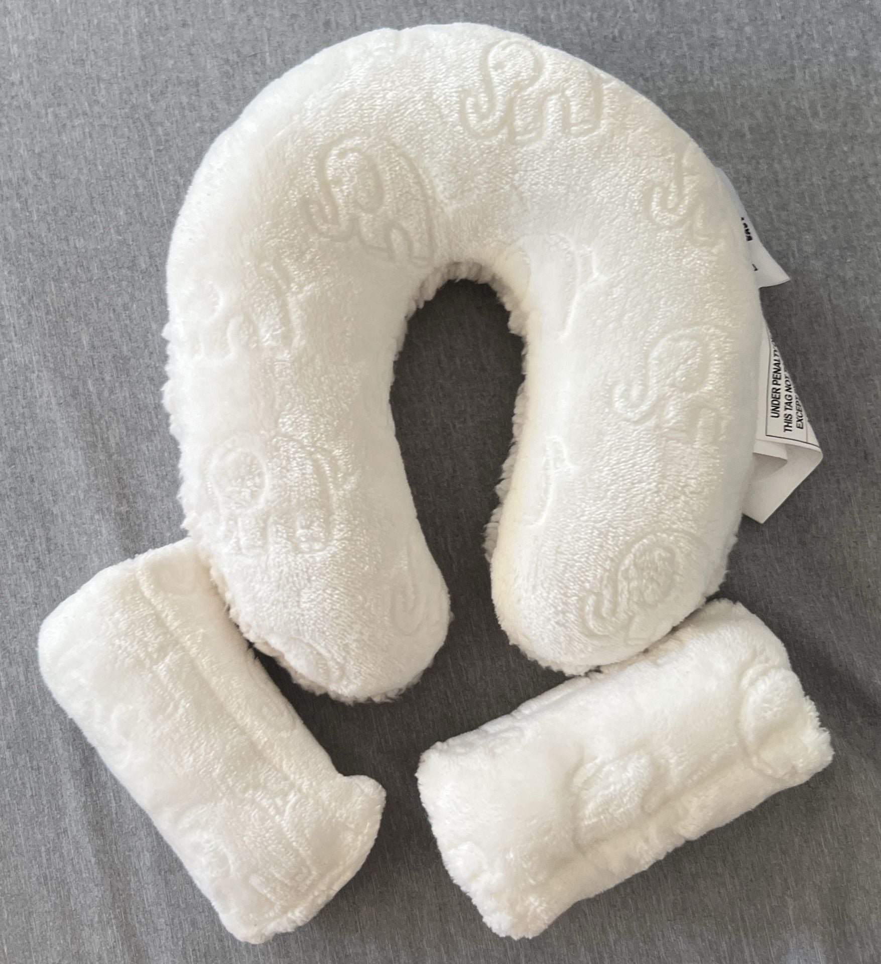 Lullaby Baby Elephant Car Seat Travel Pillow and Strap Covers Set White 1