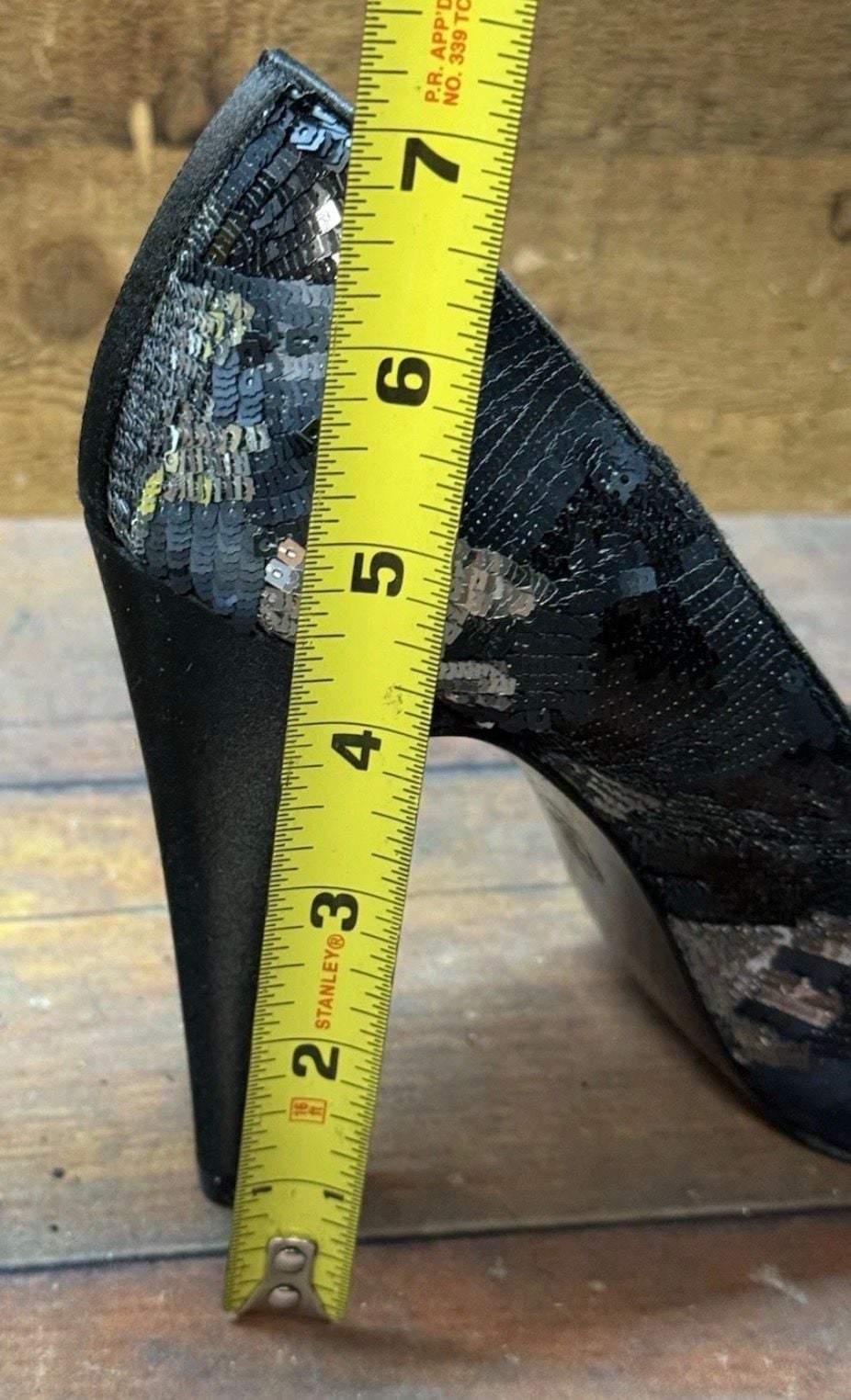 Nina New York Black Sequin Crystal Gem Peep Toe Heels 4